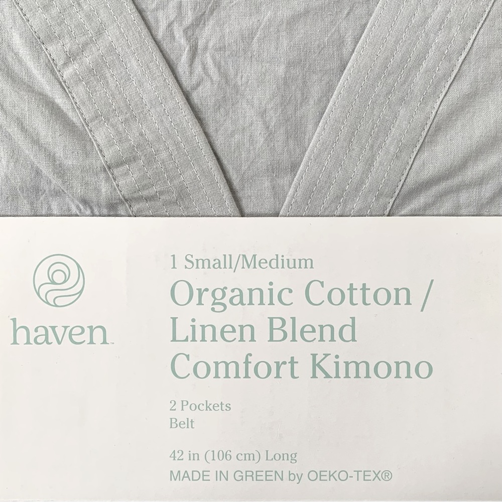 Gray Organic Cotton & Linen Blend Kimono Robe. - Picture 6 of 9